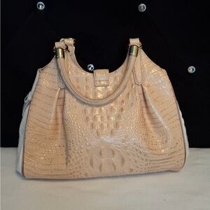 Brahmin Cream Crocodile-Embossed Shoulder Bag